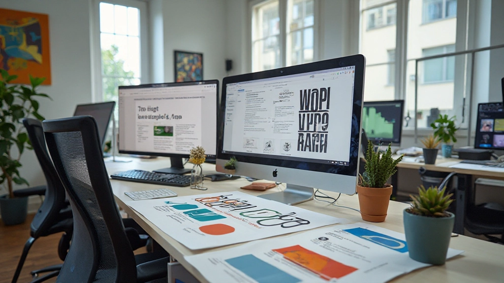 Ontwerp studio werkruimte met typografiemonsters en kleurstalen